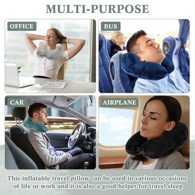 Alt view image 7 of 7 - 4 Pack Inflatable Neck Pillow for Airplane Travel,Multi Color | Travel Pillow, Velvet U Shape, with Compact Bag and Blindfold, Neck Support for Long Flights, Office Naps, 12 x 12 x 5.5"