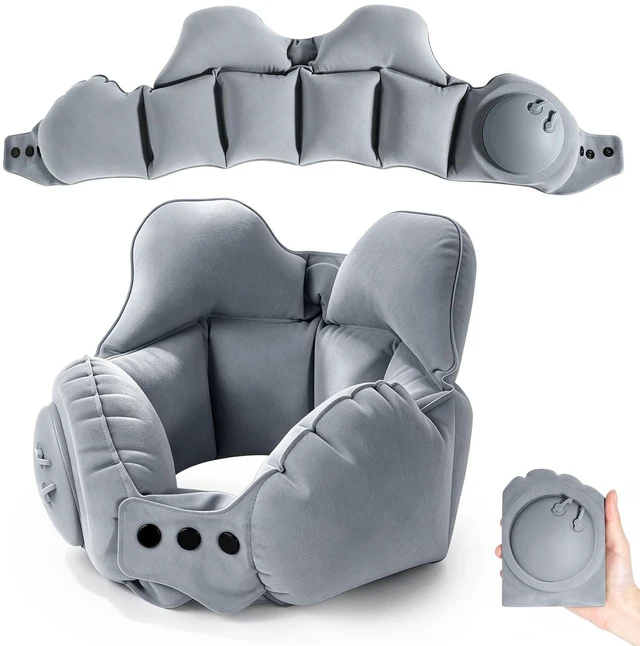 Main image of Inflatable Neck Pillow, U-Shaped Travel Pillow with Adjustable Snap Grey | Portable U-Shaped Travel Pillow, Adjustable Snap, Press-type Inflatable Neck Brace, Ergonomic Head Support