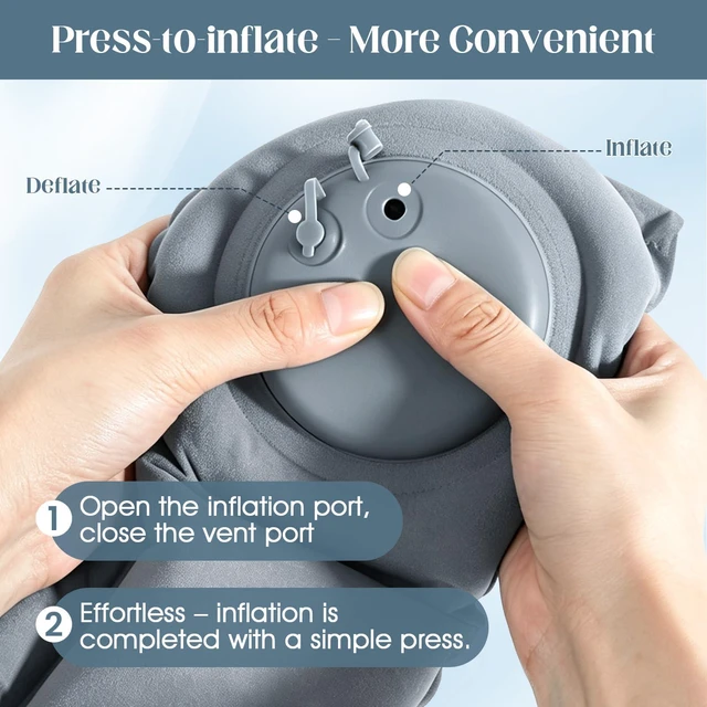 Alt view image 3 of 7 - Inflatable Neck Pillow, U-Shaped Travel Pillow with Adjustable Snap Grey | Portable U-Shaped Travel Pillow, Adjustable Snap, Press-type Inflatable Neck Brace, Ergonomic Head Support