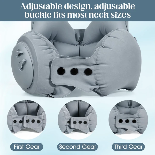 Alt view image 4 of 7 - Inflatable Neck Pillow, U-Shaped Travel Pillow with Adjustable Snap Grey | Portable U-Shaped Travel Pillow, Adjustable Snap, Press-type Inflatable Neck Brace, Ergonomic Head Support