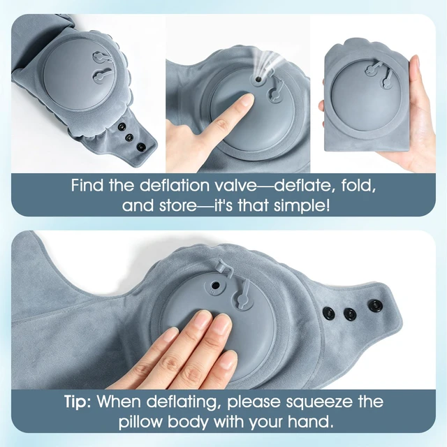 Alt view image 5 of 7 - Inflatable Neck Pillow, U-Shaped Travel Pillow with Adjustable Snap Grey | Portable U-Shaped Travel Pillow, Adjustable Snap, Press-type Inflatable Neck Brace, Ergonomic Head Support
