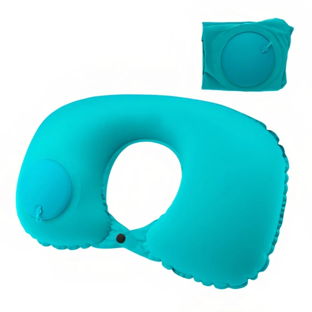 Main image of 18-30s Quick Inflate /Deflate Neck Pillow for Travel - Adjustable Cervical Support with Dual Buckles, Breathable Milk Silk, Compact Portable Design Breathable Milk Silk ,Turquoise,15.7x11 inches