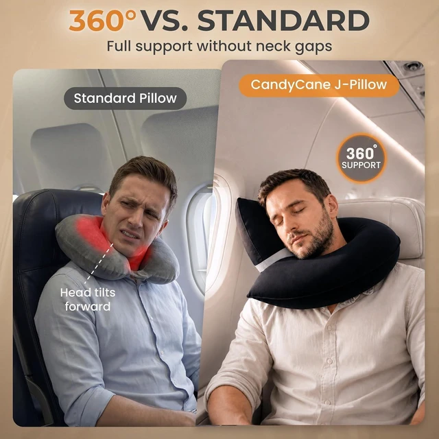 Alt view image 3 of 6 - Inflatable Airplane Travel Pillow, Supports Head, Neck & Chin | Adjustable Firmness Blow-Up Neck Pillow. Inflates Quickly and Packs Compactly for Easy Travel. For Airplanes, Cars and Home