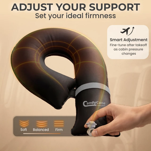Alt view image 5 of 6 - Inflatable Airplane Travel Pillow, Supports Head, Neck & Chin | Adjustable Firmness Blow-Up Neck Pillow. Inflates Quickly and Packs Compactly for Easy Travel. For Airplanes, Cars and Home