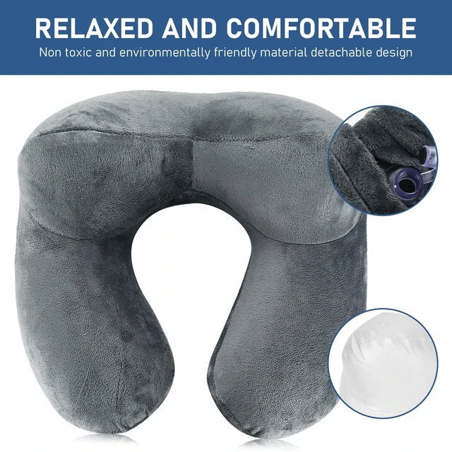 Alt view image 5 of 7 - 1 PcsInflatable Travel Pillows for Sleeping Airplane Inflatable Neck Pillow for Traveling Pillow Inflatable Travel Neck Pillows for Airplanes Sleeping, Train, Car, Office, with Eye Masks, Earplugs