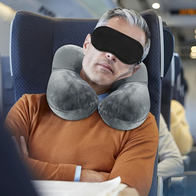 Alt view image 7 of 7 - 1 PcsInflatable Travel Pillows for Sleeping Airplane Inflatable Neck Pillow for Traveling Pillow Inflatable Travel Neck Pillows for Airplanes Sleeping, Train, Car, Office, with Eye Masks, Earplugs