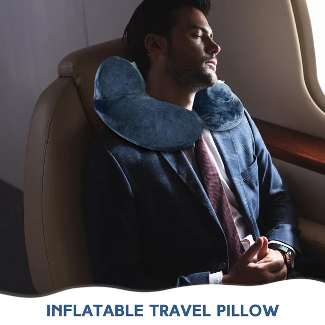 Alt view image 4 of 6 - 2pcs Self-Inflatable Pillow with Compact Bag, Gray, Blue | Soft Airplane Travel Pillow for Long Flight, Neck Cushion for Head Support, 12.2 x 11.81 x 5.91 Inch, Car Home Office