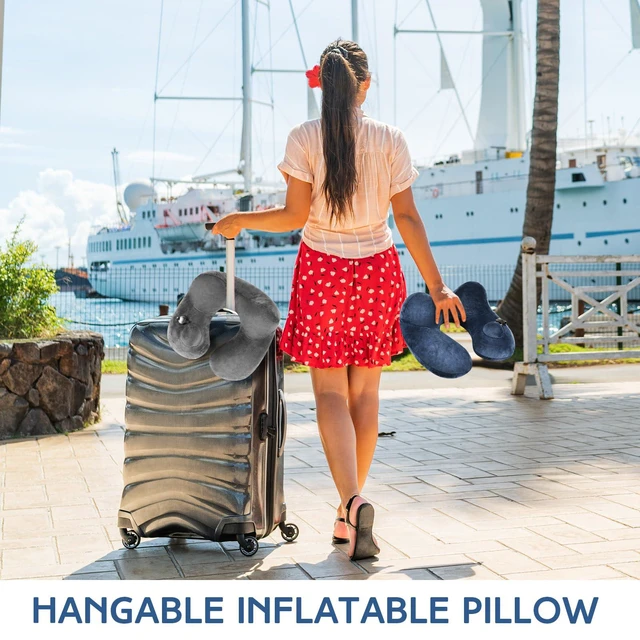 Alt view image 5 of 6 - 2pcs Self-Inflatable Pillow with Compact Bag, Gray, Blue | Soft Airplane Travel Pillow for Long Flight, Neck Cushion for Head Support, 12.2 x 11.81 x 5.91 Inch, Car Home Office