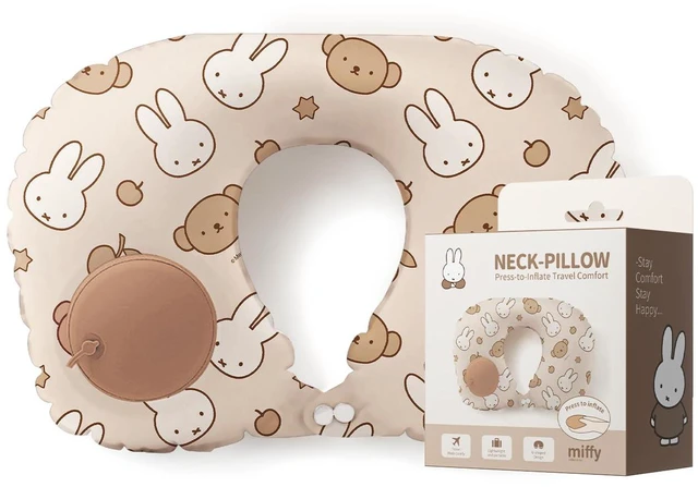 Main image of X Miffy Inflatable Neck Pillow for Traveling - Inflatable Travel Pillow for Airplanes - Neck Air Pillow, Blow Up Travel Pillows for Neck Support (Light Beige)