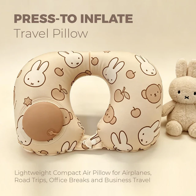 Alt view image 2 of 7 - X Miffy Inflatable Neck Pillow for Traveling - Inflatable Travel Pillow for Airplanes - Neck Air Pillow, Blow Up Travel Pillows for Neck Support (Light Beige)