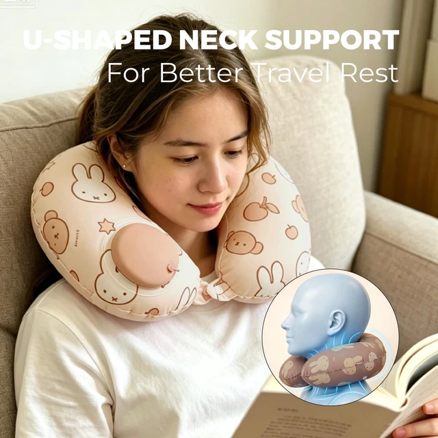 Alt view image 3 of 7 - X Miffy Inflatable Neck Pillow for Traveling - Inflatable Travel Pillow for Airplanes - Neck Air Pillow, Blow Up Travel Pillows for Neck Support (Light Beige)