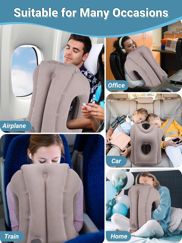 Alt view image 5 of 7 - Inflatable Travel Pillow for Airplane Comfortable Sleeping, (Grey) | Relieve Neck & Shoulder Pain, Support Head Inflatable Pillow for Long Flights,for Airplanes, Cars, Trains, Office