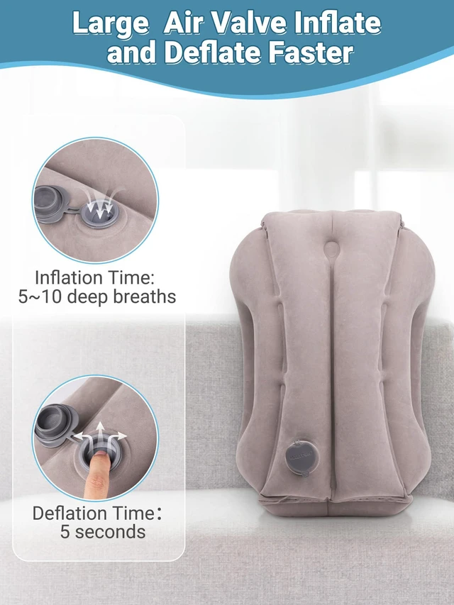 Alt view image 7 of 7 - Inflatable Travel Pillow for Airplane Comfortable Sleeping, (Grey) | Relieve Neck & Shoulder Pain, Support Head Inflatable Pillow for Long Flights,for Airplanes, Cars, Trains, Office