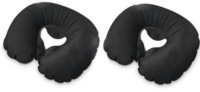 Main image of 2 Pack Inflatable Travel Neck Cushion Pillow Supports Head & Neck, Cotton Poly Blend, Black