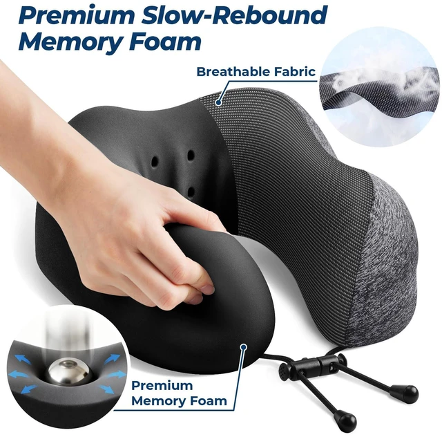 Alt view image 3 of 7 - Travel Pillow, Memory Foam Neck Pillow Airplane, Grey | Travel Pillows for Airplanes, Neck Pillow Airplane, Memory Foam Neck Pillow Set with Eye Mask, Earplugs