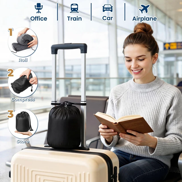 Alt view image 7 of 7 - Travel Pillow, Memory Foam Neck Pillow Airplane, Grey | Travel Pillows for Airplanes, Neck Pillow Airplane, Memory Foam Neck Pillow Set with Eye Mask, Earplugs