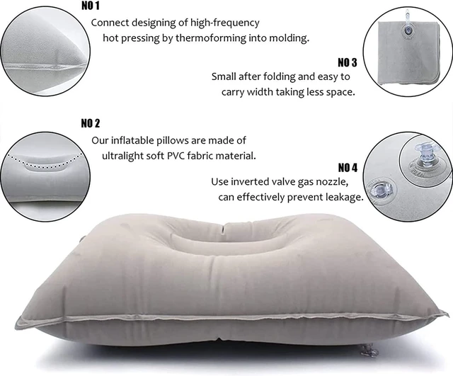 Alt view image 2 of 7 - 2Pack Ultralight A4 Size Inflatable Travel Pillow, Small Squared Flocked Fabric Air Pillow for Traveling, Holiday Trip, Hiking, Camping,Napping,Neck Lumbar Support(Gray)