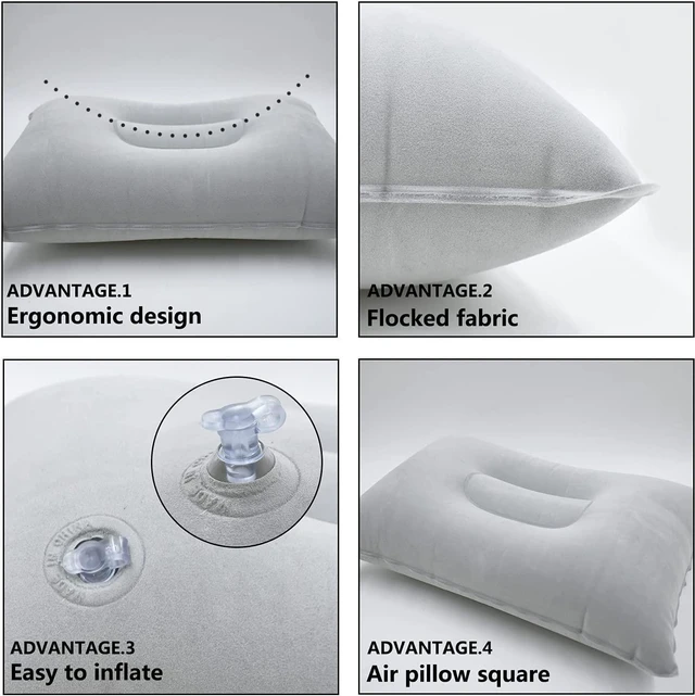Alt view image 3 of 7 - 2Pack Ultralight A4 Size Inflatable Travel Pillow, Small Squared Flocked Fabric Air Pillow for Traveling, Holiday Trip, Hiking, Camping,Napping,Neck Lumbar Support(Gray)