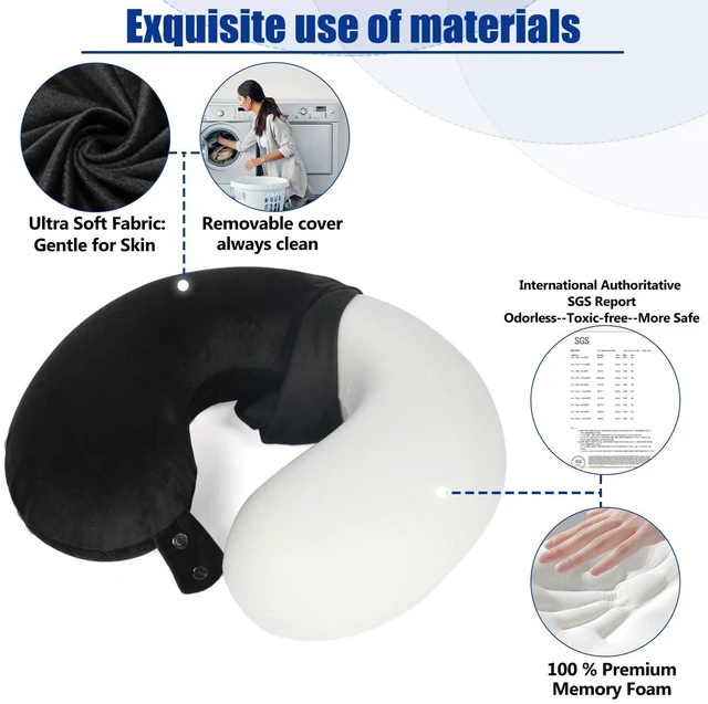 Alt view image 4 of 6 - Travel Pillow 100% Pure Memory Foam Travel Neck Pillow, Airplane Pillow for TravelingCarHomeOfficeWashable CoverBlack