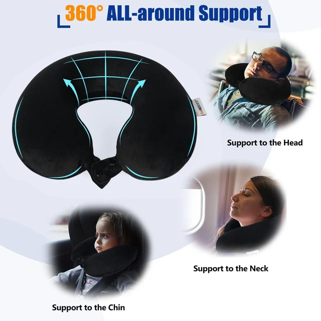 Alt view image 3 of 6 - Travel Pillow 100% Pure Memory Foam Travel Neck Pillow, Airplane Pillow for TravelingCarHomeOfficeWashable CoverBlack