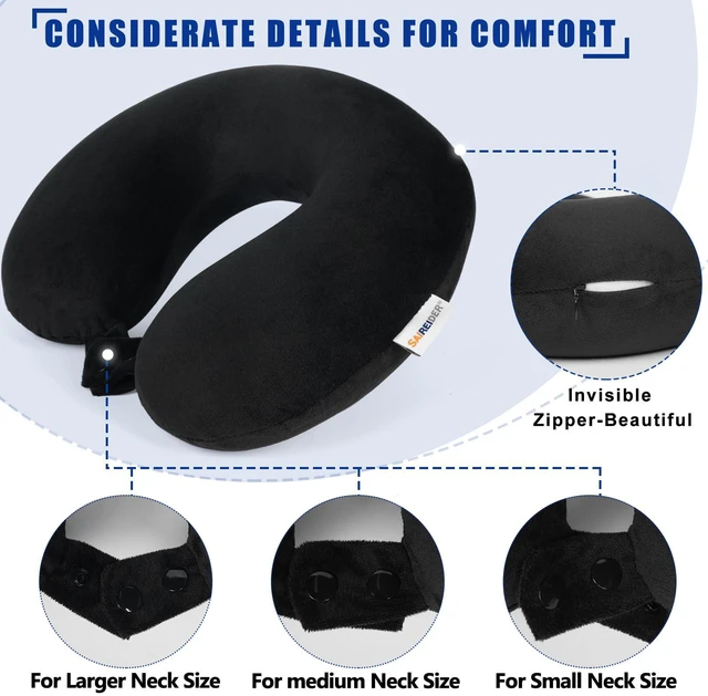 Alt view image 5 of 6 - Travel Pillow 100% Pure Memory Foam Travel Neck Pillow, Airplane Pillow for TravelingCarHomeOfficeWashable CoverBlack