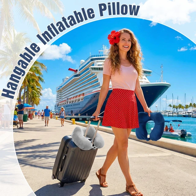 Alt view image 4 of 7 - 4 Sets Inflatable Travel Pillows, 11" x 10" x 4" Neck Pillow for Airplanes with Compact Bag and Blindfold Velvet Inflatable Neck Pillow for Traveling Head Support U Shaped Flight Inch (4 Colors)