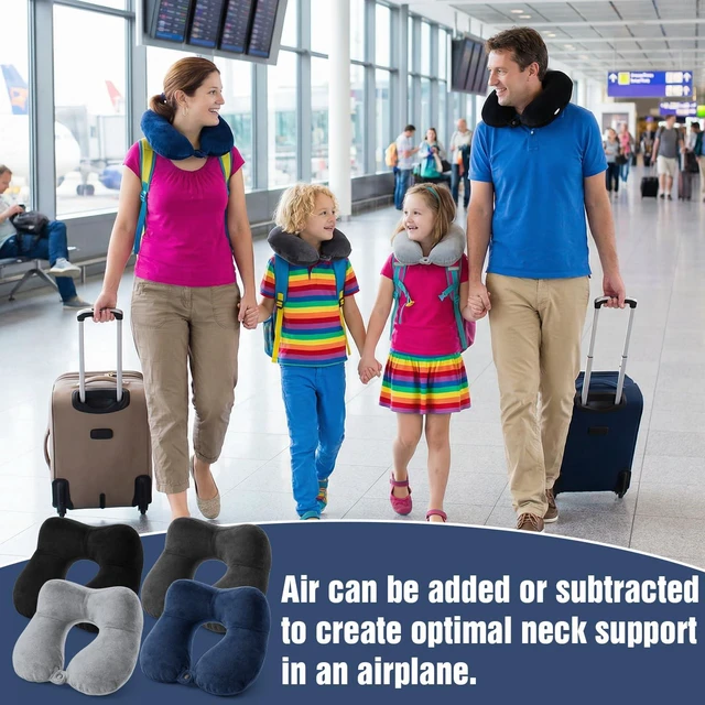 Alt view image 6 of 7 - 4 Sets Inflatable Travel Pillows, 11" x 10" x 4" Neck Pillow for Airplanes with Compact Bag and Blindfold Velvet Inflatable Neck Pillow for Traveling Head Support U Shaped Flight Inch (4 Colors)