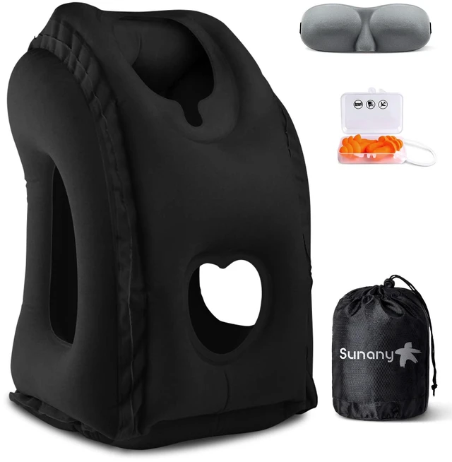 Main image of Travel Pillow, Inflatable Neck Pillow for Airplanes/Cars/Buses/Trains/Office Napping with Eye Mask/Earplugs (Balck)