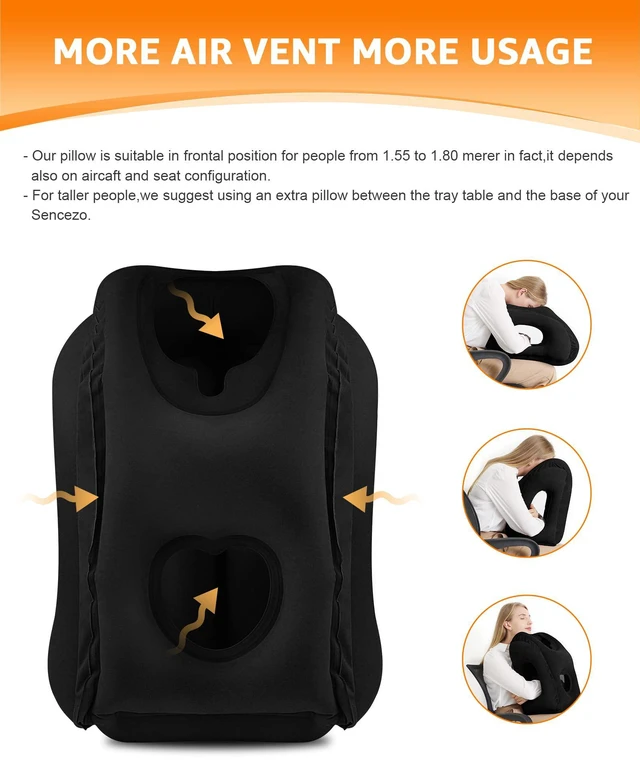 Alt view image 2 of 7 - Travel Pillow, Inflatable Neck Pillow for Airplanes/Cars/Buses/Trains/Office Napping with Eye Mask/Earplugs (Balck)