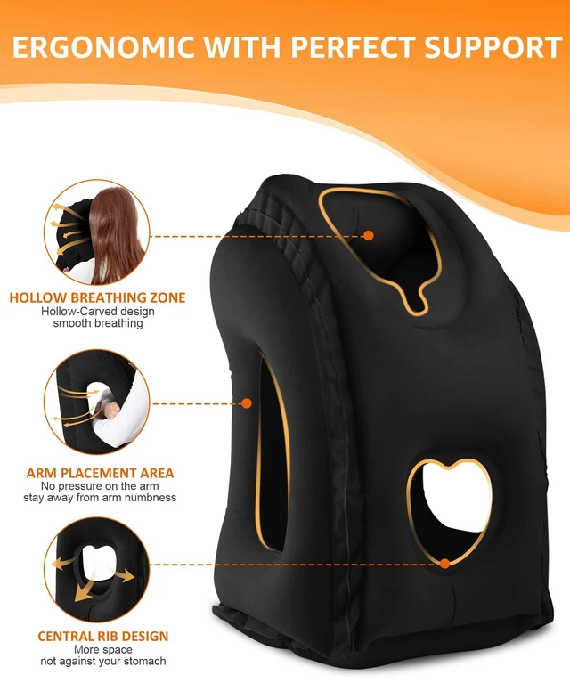 Alt view image 3 of 7 - Travel Pillow, Inflatable Neck Pillow for Airplanes/Cars/Buses/Trains/Office Napping with Eye Mask/Earplugs (Balck)