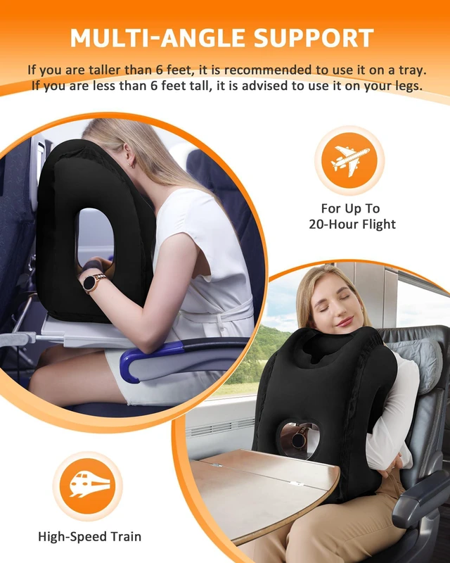 Alt view image 4 of 7 - Travel Pillow, Inflatable Neck Pillow for Airplanes/Cars/Buses/Trains/Office Napping with Eye Mask/Earplugs (Balck)