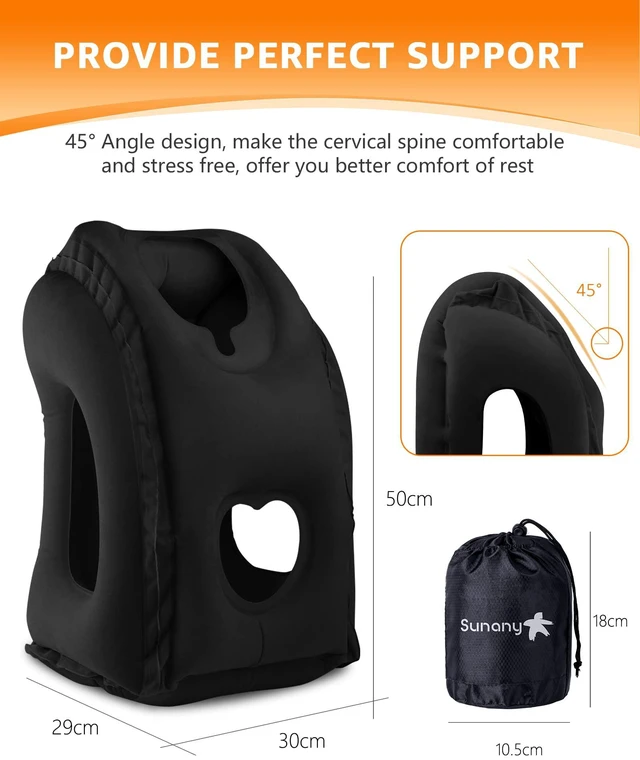Alt view image 5 of 7 - Travel Pillow, Inflatable Neck Pillow for Airplanes/Cars/Buses/Trains/Office Napping with Eye Mask/Earplugs (Balck)