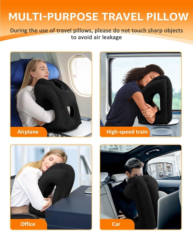 Alt view image 7 of 7 - Travel Pillow, Inflatable Neck Pillow for Airplanes/Cars/Buses/Trains/Office Napping with Eye Mask/Earplugs (Balck)