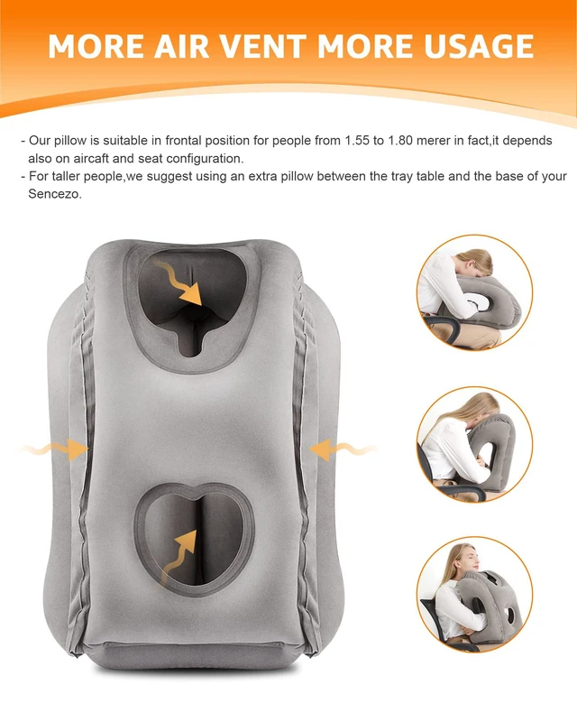 Alt view image 2 of 7 - Travel Pillow, Inflatable Neck Pillow for Airplanes/Cars/Buses/Trains/Office Napping with Eye Mask/Earplugs (Gray)