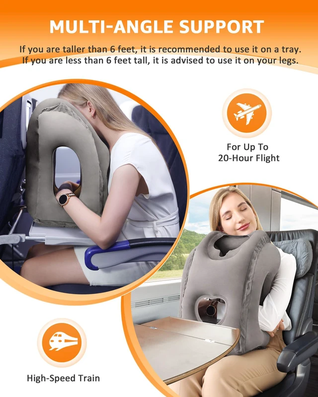 Alt view image 4 of 7 - Travel Pillow, Inflatable Neck Pillow for Airplanes/Cars/Buses/Trains/Office Napping with Eye Mask/Earplugs (Gray)