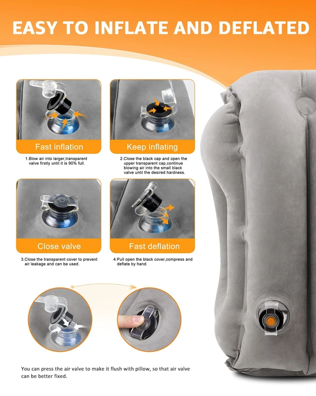Alt view image 6 of 7 - Travel Pillow, Inflatable Neck Pillow for Airplanes/Cars/Buses/Trains/Office Napping with Eye Mask/Earplugs (Gray)