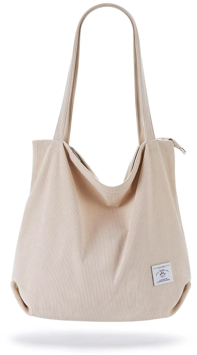 Main image of Women Corduroy Tote Bag Casual Tote's Handbag Big Capacity Shoulder Bag with Pockets Zippers (Cream White)
