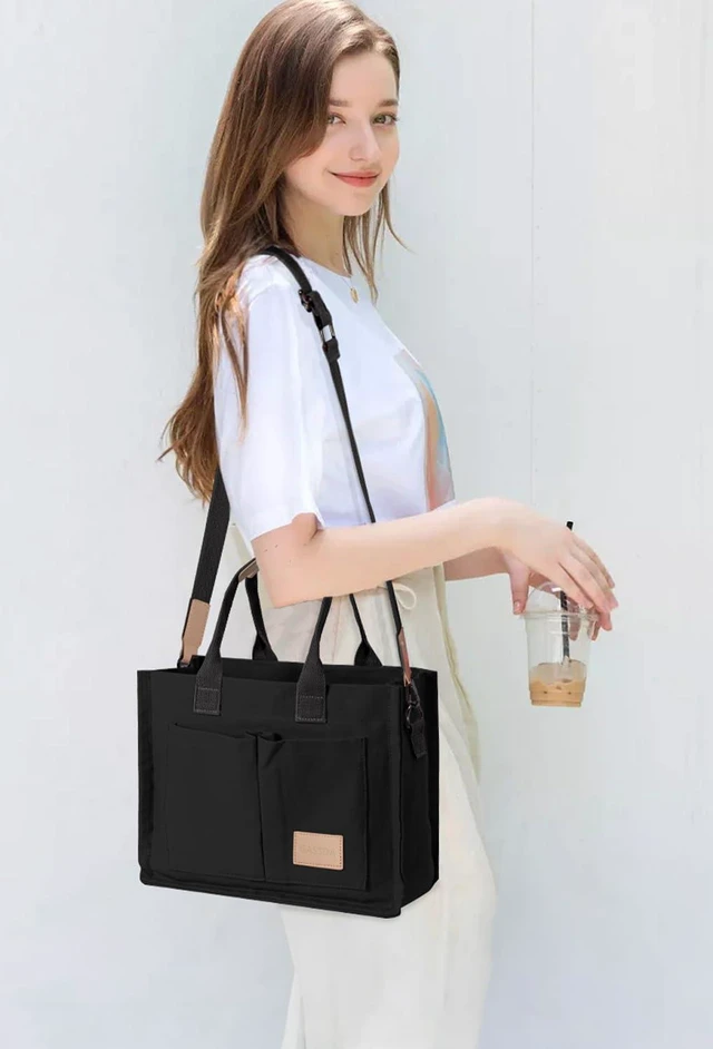 Alt view image 3 of 7 - Canvas Tote Bag for Women Crossbody Work Purse with Pockets Top Handle Handbag Satchel Bags for Travel Nurse Teacher
