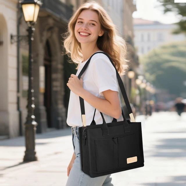 Alt view image 2 of 7 - Canvas Tote Bag for Women Crossbody Work Purse with Pockets Top Handle Handbag Satchel Bags for Travel Nurse Teacher