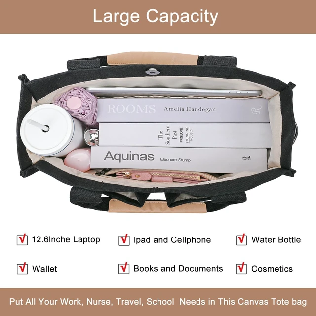 Alt view image 5 of 7 - Canvas Tote Bag for Women Crossbody Work Purse with Pockets Top Handle Handbag Satchel Bags for Travel Nurse Teacher