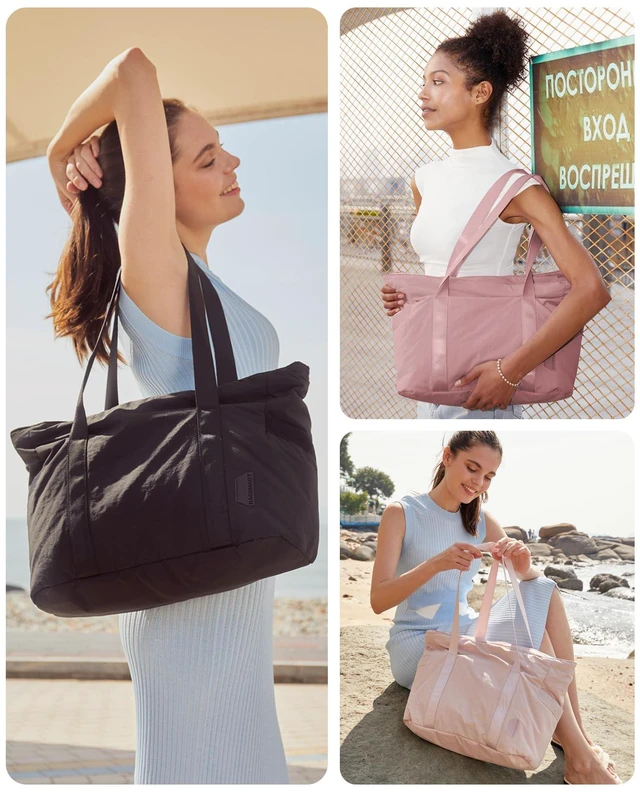 Alt view image 2 of 7 - Gym Tote Bag for Women, 24L/28L Travel Tote Yoga Mat Bag | Small & Medium Tote Bag with Zipper, Work Tote with Compartments Nurse Shoulder Hanbag for Travel, Gym