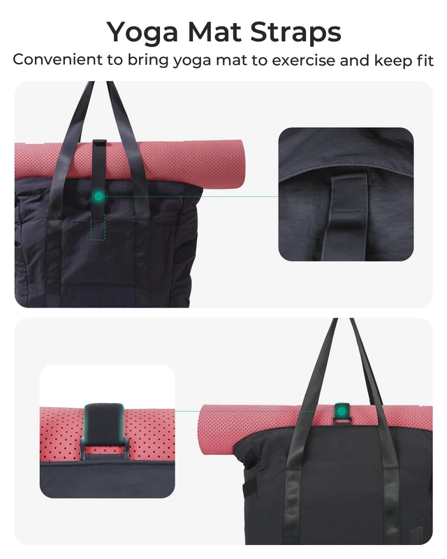Alt view image 5 of 7 - Gym Tote Bag for Women, 24L/28L Travel Tote Yoga Mat Bag | Small & Medium Tote Bag with Zipper, Work Tote with Compartments Nurse Shoulder Hanbag for Travel, Gym