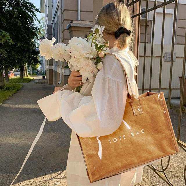 Alt view image 3 of 7 - PVC Tote Bag Womens Kraft Paper Work Handbags Purses with Top Handle,Brown