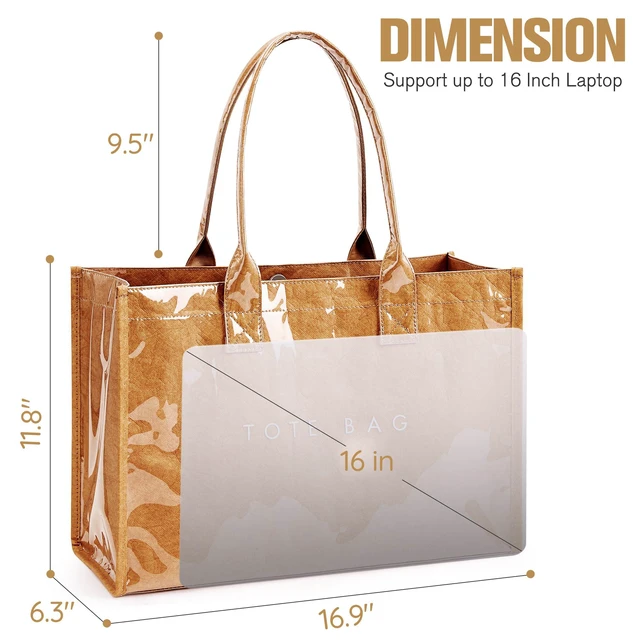 Alt view image 4 of 7 - PVC Tote Bag Womens Kraft Paper Work Handbags Purses with Top Handle,Brown