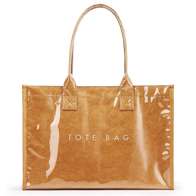 Alt view image 7 of 7 - PVC Tote Bag Womens Kraft Paper Work Handbags Purses with Top Handle,Brown