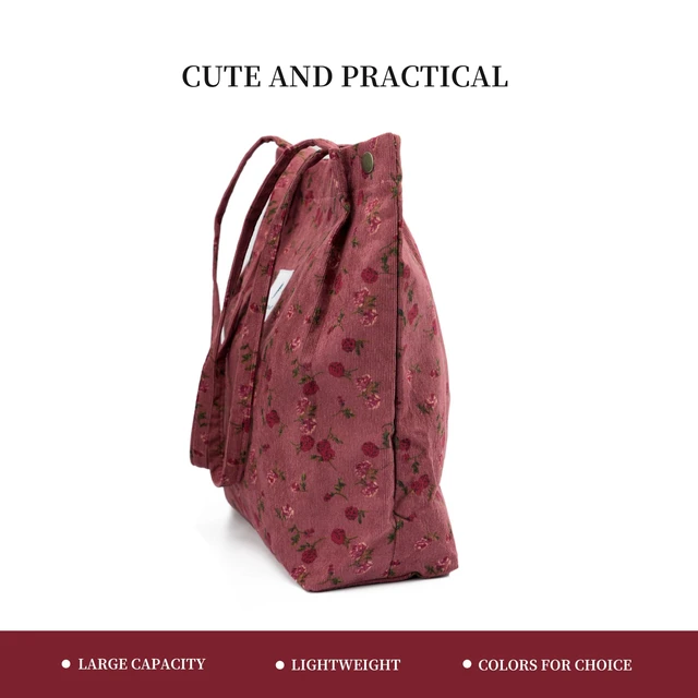 Alt view image 2 of 6 - Cute Corduroy Tote Bag Canvas Shoulder Handbags for Women Travel Shopping (Rose Wine Red)