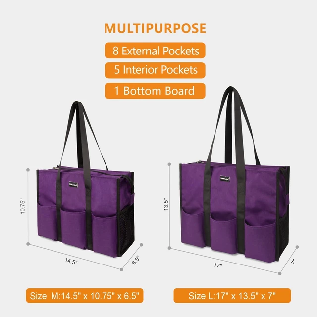 Alt view image 2 of 6 - Utility Water Resistant Tote Bag with 13 Pockets, Zipper Closure | Thick Bottom Support, Stands Upright, for Working Women, Teachers, Nurses, Accountants