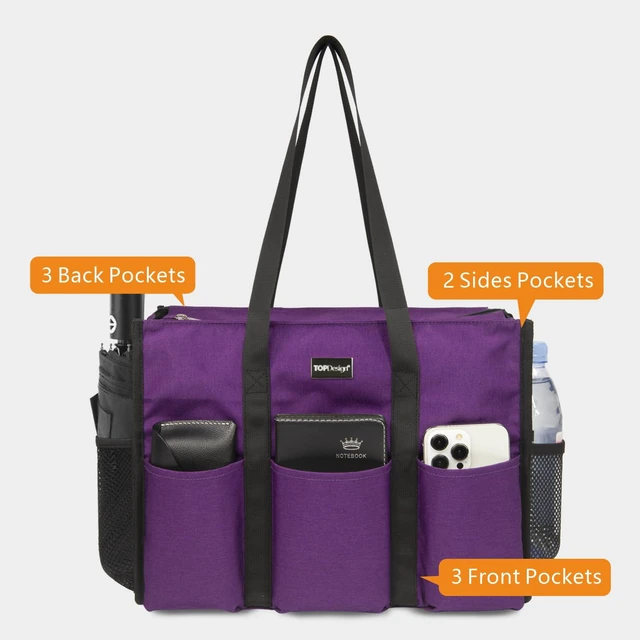 Alt view image 3 of 6 - Utility Water Resistant Tote Bag with 13 Pockets, Zipper Closure | Thick Bottom Support, Stands Upright, for Working Women, Teachers, Nurses, Accountants