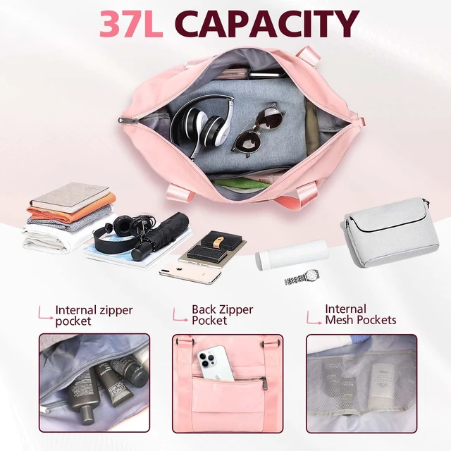 Alt view image 3 of 7 - Travel Duffle Bag, Waterproof Weekender Carry On Tote Bags for Women, Sport Gym Bag for Men, Hospital Bag for Labor and Delivery, Overnight Luggage Bag with Trolley Sleeve Coral Pink
