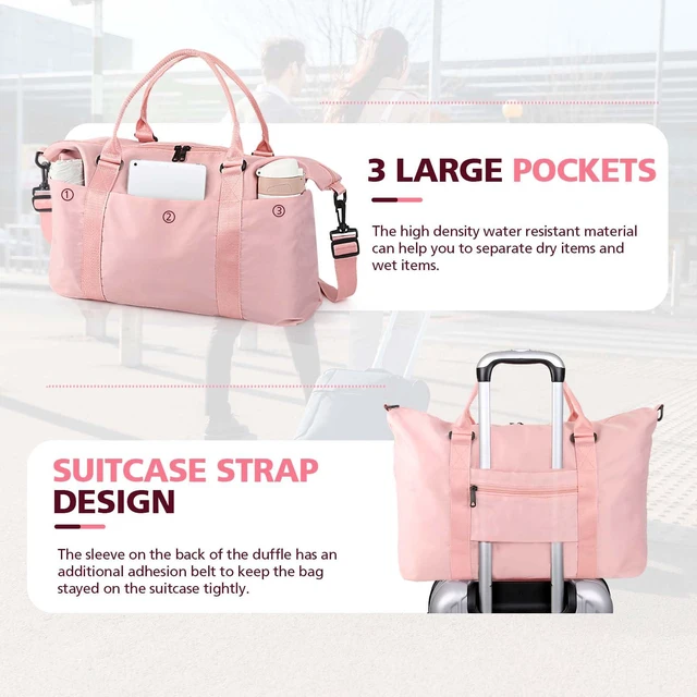 Alt view image 4 of 7 - Travel Duffle Bag, Waterproof Weekender Carry On Tote Bags for Women, Sport Gym Bag for Men, Hospital Bag for Labor and Delivery, Overnight Luggage Bag with Trolley Sleeve Coral Pink